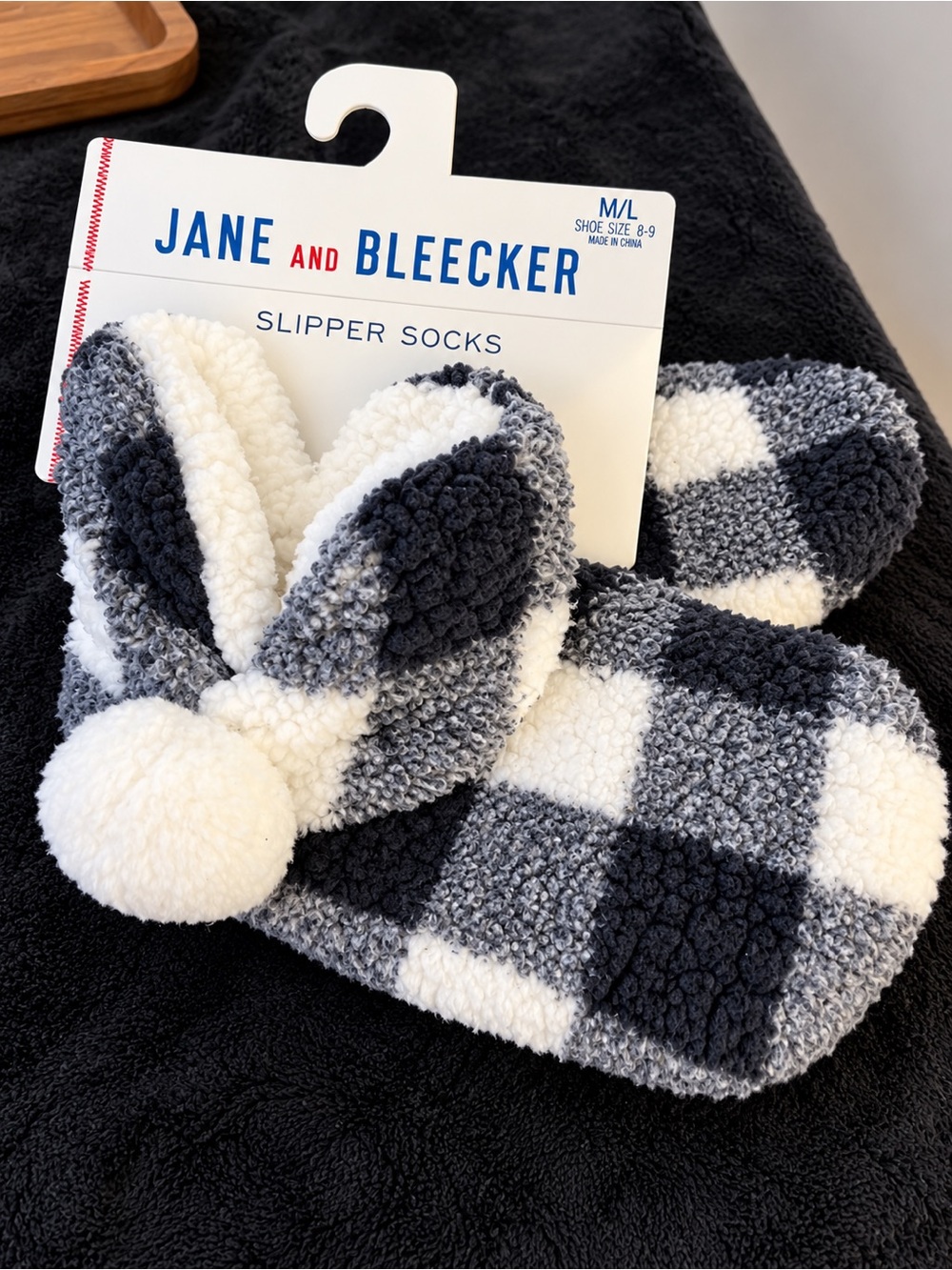 Jane and Bleecker woman’s Black & White Check Slipper Socks